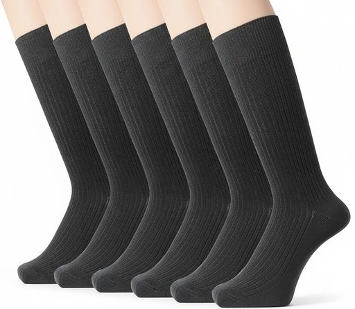 [K・NIVE]靴下メンズビジネスソックス黒コーマ綿リブ柄抗菌防臭毛玉になりにくい吸汗速乾蒸れない破れにくいつま先・かかと補強通気性紳士用くつした冠婚葬祭四季適用6足セット24.0~28.0cm