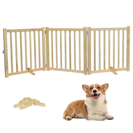 HEEOREV木製ペットゲートペットゲートベビーゲート犬用ゲート(長さ182cm、高さ60cm)折り畳み式ゲート柵犬ゲート安全柵猫ドアフェンス室内猫大型犬脱走防止軽量ペット保護取り付け簡単場所…