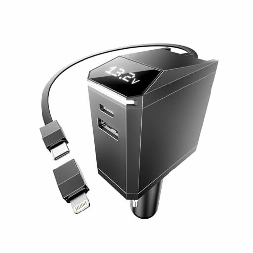 巻き取り式充電ケーブル車充電器シガーソケット充電器153W(66W巻取り式USB-Cケーブル)iPhoneGalaxyAndroidスマートフォンノートPCiPad各種その他機器対応