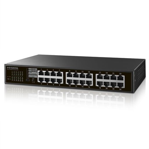 IODATA24ポートスイッチングハブギガビット対応ループ検知防止ポートVLANリンクアグリゲーションモード切替セキュリティ冗長性L2ファンレスメタル筐体壁面設置壁掛け電源内蔵日本メーカ…