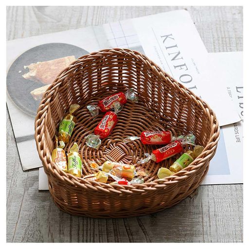 ハート形藤編み果物かご収納バスケットPPラタン田園風手工芸品パンかごフルーツプレートデザートお菓子野菜スナックケーキ雑貨果物食器卓上収納朝食食器棚キッチン用