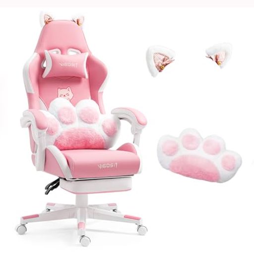 Vigositゲーミングチェアオフィスチェアフットレスト付きハイバックファブリック素材ヘッドレストアー..