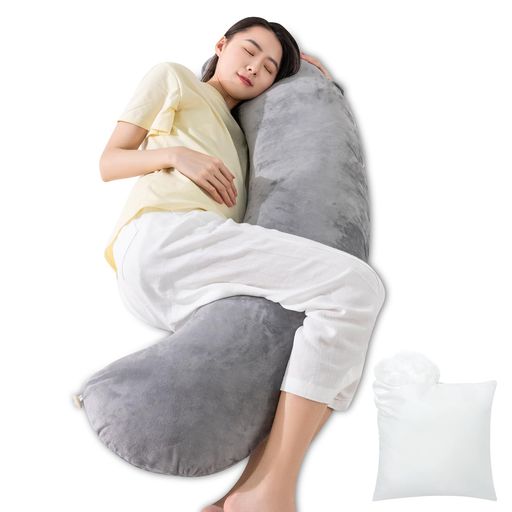 Genkilife抱き枕だきまくら妊婦授乳クッションマタニティ枕授乳枕補充綿200g付きボリューム調整可ベロ..
