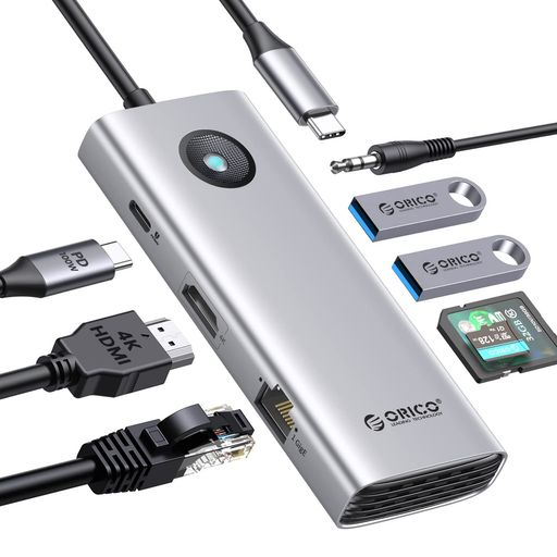 ORICO USB C nu 8-IN-1 2*USB3.0|[g 4K@60HZ HDMI|[g 100W PD[d 1GBPSC[Tlbg TF/SDJ[h[_[ I[fBI|[g 5GBPSf[^] TYPE-CA_v^[