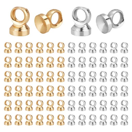 PHPandaHall約200個セットヒートンヒートンキャップビーズキャップ2色ピンなしカン付きイヤリングパーツレジンアクセサリー丸ヒートン接合金具アクセサリーパーツチャーム取付カバーペン…