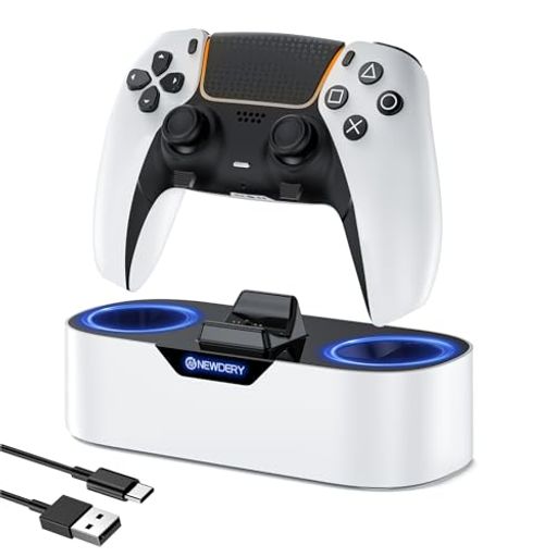 NEWDERY PS5 コントローラー用 充電スタンド 収納スタンド 急速充電 置くだけ充電 ps5コントローラー用 周辺機器 アクセサリ USB-Cケーブル付属 LED指示ランプ付き 過充電防止 コンパクト 軽量 …