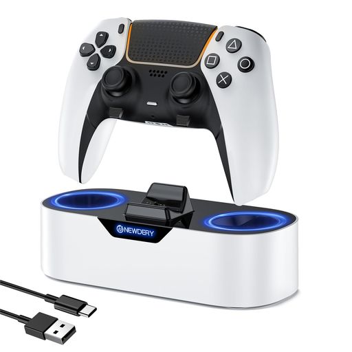 【対応機種】このPS5 コントローラー 充電スタンドはPS5 Dual-SenseとPS5 Dual-Sense Edgeに適用できます。ご注意: 保護ケースを付けたまま充電には対応していません。 【急速充電】このPS5 コントローラー 充電スタンドは約1.5時間以内にPS5 コントローラー Edgeをフル充電できて、充電時間を節約して、ゲームタイムをもっと楽しめます。ご注意:急速充電には5V/1A以上の充電アダプターをサポートして、またアダプターはパッケージに含まれていません。 【置くだけで充電】ピン充電接点デザインでPS5 コントローラーを充電器の溝に置くだけで、充電位置を手動で調整する必要なくて簡単に充電できます。PS5 コントローラーの充電ポートに差し込むの繰り返しに別れを告げて、純正よりも充電は便利でもっとやすくなります。 【LEDランプ・滑り止めマット】PS5 コントローラー 充電スタンドはLED指示ランプ付き、充電中の状態で青色のLEDランプは点滅し、充電が終了すると点灯します。またこのPS5 コントローラー 充電器の底部には4つの滑り止めマット付き、摩擦力を増やし、滑りを防ぐことができます。
