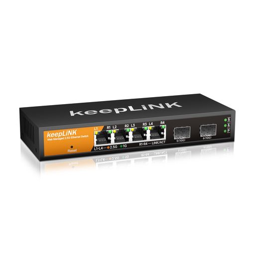 keepLiNK6ポート2.5Gbpsスイッチングハブ(2.5GRJ45ポートx4、10GbESFP+ポートx2)簡易スマート(Web管理対応)スイッチングハブ金属筐体ファンレス静音設計 keepLiNK6ポート2.5Gbpsスイッチングハブ(2.5GRJ45ポートx4、10GbESFP+ポートx2)簡易スマート(Web管理対応)スイッチングハブ金属筐体ファンレス静音設計