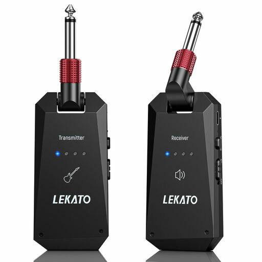 LEKATO ギター ワイヤレス ギターアンプ ギター送受信機 24ビット48KHZ ワイヤレス安定転送 小型軽量 充電式 4チャンネル 190°回転可能..