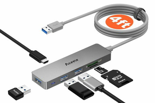 [6合1 USBハブ]ACEELE 1.2 M USB 3.0ハブ=1つのUSB 3.0 3ポートハブ+USB転送SD/TFカードアダプタ+USB A転送MICRO USB+1つのUSB延長ケーブル1置換6デスクトップのスペースを節約して、データを転送して、USBデバイスに接続して、オフィスの仕事をもっと速くして、もっと楽にします。 [強電力な維持]MICRO USB 5 V 2 Aポートを介して、外部ハードディスクやフラッシュメモリなどの高出力USBデバイスを同時に接続すると、ハブ機能が強いドライバのデータ転送がより安定します。(ノートパソコンの充電ができない) [120センチのケーブル]ハブケーブルを120CMまで伸ばし、テーブルの下のデスクトップパソコンと完璧に接続します。USBデバイスを挿抜するたびにとても便利です。机の下に座らなくてもいいです。 [高速データ転送]3つのUSB 3.0ポート、MICRO SDとSD SORTは5 GBPSまでのデータ転送速度をサポートしています。同時に使用できます。