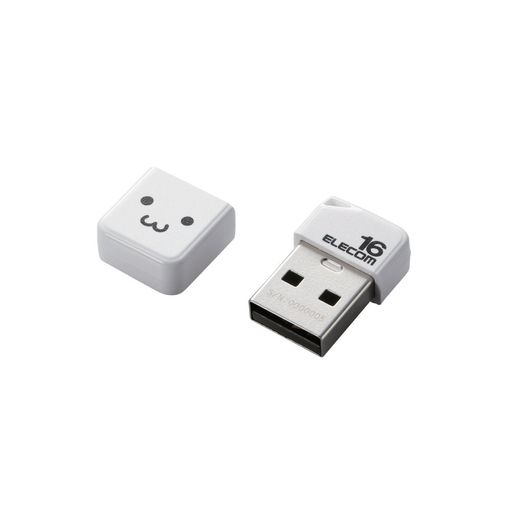 エレコム USBメモリ 16GB USB2.0 小型 ストラップホール キャップ付き ホワイト MF-SU2B16GWHF 1