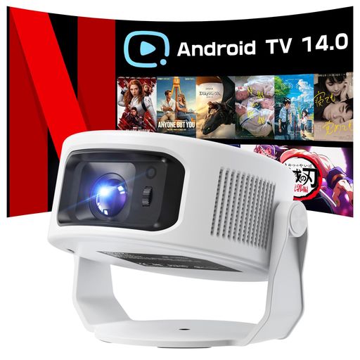 Philoentプロジェクター家庭用小型AndroidTV14.0搭載HiFiスピーカー内蔵天井静音0.5M短距離投影WiFi6Bluetooth5.4
