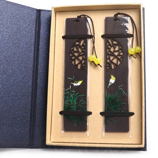 fsalisaしおりブックマーク手つくり木製ブックマーカー読書用栞天然木塗装工芸品紐付き教師子供学生読書の人本を愛する人へプレゼント飾り可愛いおしゃれセット(竹&鴬)