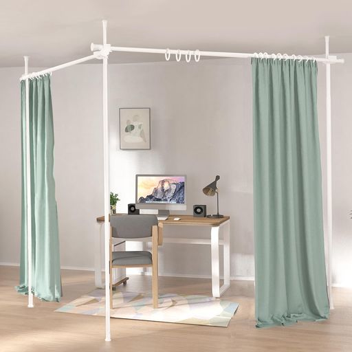 Qucoverカーテンポールカーテンレールつっぱり式間仕切り部屋仕切りかんたん突っ張りカーテンリング付..