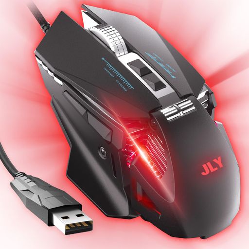 JLYJ300PROゲーミングマウス重量調整12800DPI有線マウス、LEDPCマウス7個プログラムボタンエルゴノミクスデザイン光学式USB有線ゲーミングまうす互換性WINDOWS10、8、7、VISTA、XP、MAC