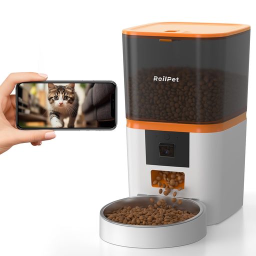 Roilpet自動給餌器猫カメラ付き1080P暗視機能6L大容量双方向会話5GHzと2.4GHzのWiFiフード2way給電音声録音残量不足検知詰まり防止セン..