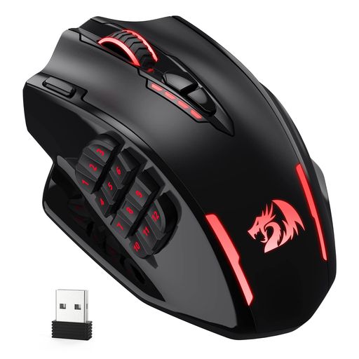REDRAGONM913インパクトエリートワイヤレスゲーミングマウス、16000DPI有線/無線RGBゲーマーマウス、16プログラマブルボタン、45時間バッテリーとプロ光学式センサー、12サイドボタンMMOマウス