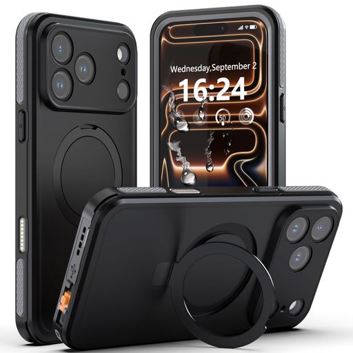 Rakuten - 【防水・スタンド機能・MagSafe対応】UMITTOSiPhone17ProMax用ケース防水衝撃吸収全面保護防雪防塵水中撮影対応顔認証対応滑り止め手持ちやすい頑丈耐衝撃ストラップ付き雨の日、お風呂など…