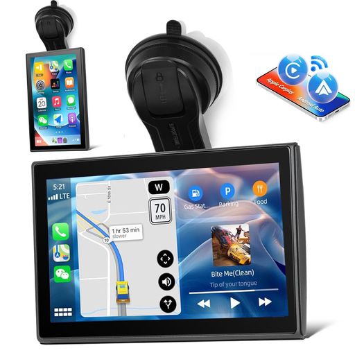 AUOMETO ワイヤレスCarPlay/Android Auto対応 7インチ回転式車載ディスプレイ 360°回転タッチスクリーン 吸着式車載モニター 汎用車載ナビ 内蔵スピーカー付き 軽自動車〜キャンピングカー対応