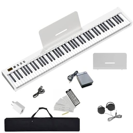 ニコマク NikoMaku 電子ピアノ 88鍵盤 SWAN-S 日本語表記 MIDI対応 コンパクト 軽量 スリムデザイン 充電型 初心者 スタンド ソフトケース ペダル 練習用イヤホン 鍵盤シール 日本語説明書付き (…