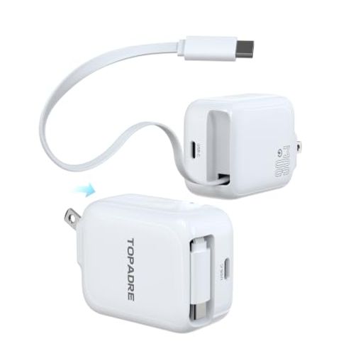 2個セット TOPADRE 30W 急速充電器 Type-C 巻き取り式 タイプc 充電器type-c コンセント 2ポート ケーブル ー体型