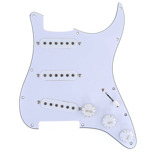 MUSICLILY BASIC 11穴SSSストラトキャスター用配線済みピックガード セラミック シングルコイルピックアップセット STストラトエレキギター用、白3P
