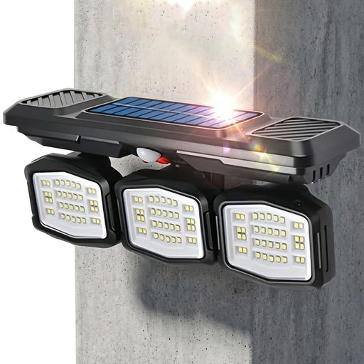 Lights - センサーライト屋外防水ソーラーライト電気代0人感センサーライトLED【自由角度調整3灯式3つのモード2400mAh大容量】防犯防災ガーデン屋外ウォール壁掛け/庭先/表玄関/駐車場ネジ自動点…