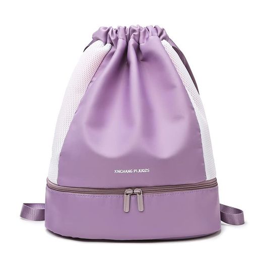 [NB]プールバッグ女の子男の子ナップサックリュック2ルームおしゃれプール登山スポーツ防水ジムバック大容量乾湿分離シューズ収納可能(パープル)