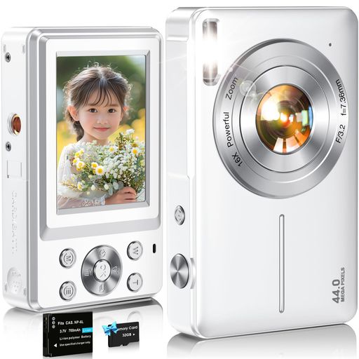 デジタルカメラデジカメNsoela32GBカード付き予備電バッテリーコンデジ16倍デジタルズームFHD1080P録画44MP画素コンパクトvlogカメラ修学旅行子供/学生/初心者に向け小型軽量