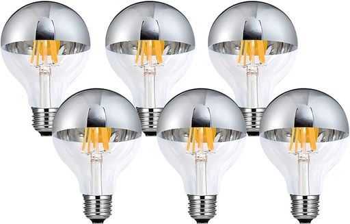 KYLEEメタルLEDシルバーボールランプ8WフィラメントLED電球省エネ高演色G80110V2700K電球色E26口金半分クローム電球6個入G80