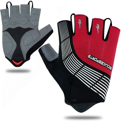 Souke Sports サイクルグローブ メンズ 指切り 3Dパッド 衝撃吸収 吸汗速乾 通気性Blackred-M