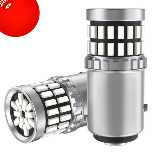 12V-24V車用 S25 LEDダブル球 レッド テールランプ/ブレーキランプ BAY15D P21/5W 180度段違い ストップランプ LEDバルブ 汎用 超高輝度 48連3014SMD 赤(2個入り)