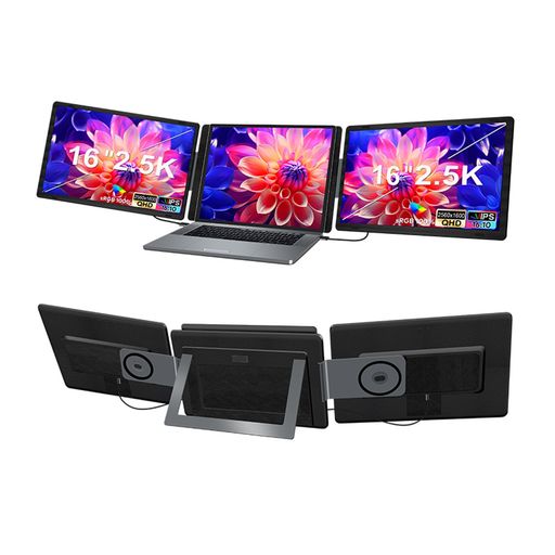 Acogedor 16 インチ ポータブル トリプル スクリーン モニター、調整可能な視野角を備えた 2560x1600 QHD IPS ディスプレイ、12 ~ 18.5 インチのラップトップとの幅広い互換性