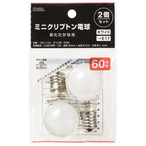 (OHM) ŵ ߥ˥ץȥŵ E17 60W Ĵǽб Ǯŵ ۥ磻 2ĥå LB-PS3554W-2PN 0...