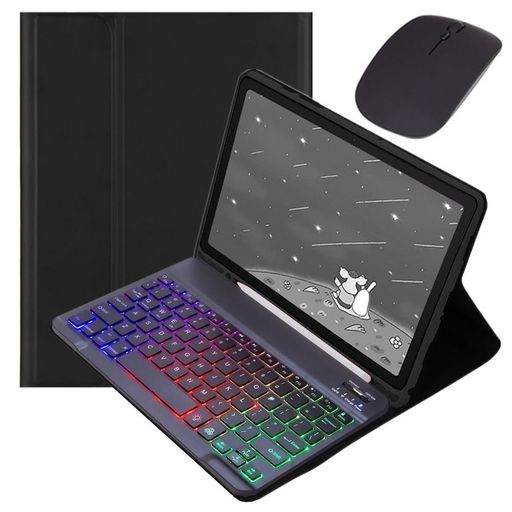 マウス付きiPad10.2インチ第9/8/7世代用キーボードケースカラフルバックライト付きiPadAir3iPadPro10.5インチ用キーボードカバーお洒落可愛いマグネット分離式女性学生ビジネス黒+黒