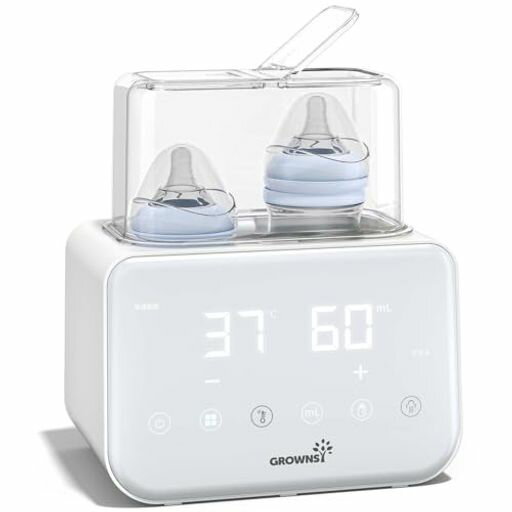 GROWNSYミルクウォーマー1台10役多機能ボトルウォーマー 哺乳瓶ウォーマー 離乳食調理 24時間保温ポット 温度調整 スチーム除菌 LCDディスプレイ搭載 空焚き防止 BPAフリー PSE認証…