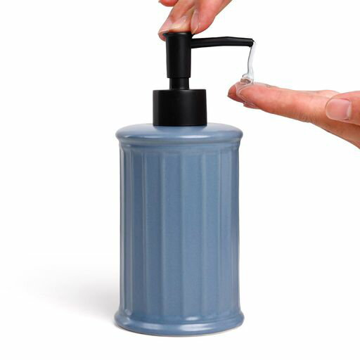 Umlacaソープディスペンサー液体ディスペンサーボトル陶器北欧風手洗いディスペンサーおしゃれシャンプーディスペンサーポンプ式シャンプーボトルキッチン詰め替え洗剤容器(ブルー)