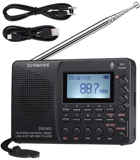 ZHIWHISラジオレコーダーBluetoothMP3プレーヤーFM/AM/SW/ワイドFM対応ポータブル多機能USB-C充電式ス..
