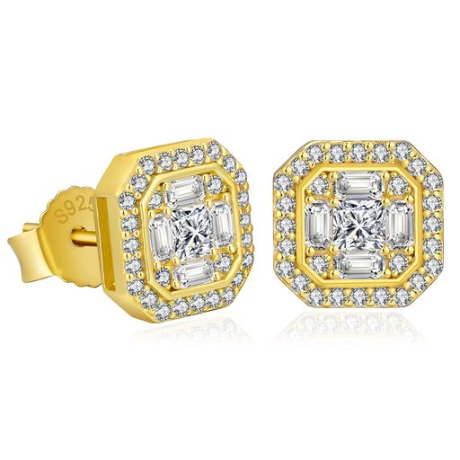 KRKC&CO ジルコニア ピアス メンズ スタッドピアス シルバー925 金属アレルギー対応 両耳 18G 人気 キラキラ 男女兼用 ゴールドB
