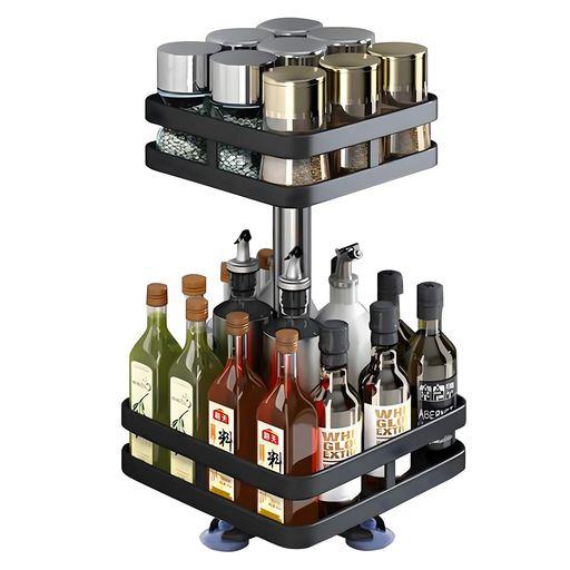 NAYIV調味料ラックスパイスラック2層360°回転炭素鋼材質キッチン調味料ラック香辛料化粧品浴室収納アイテムの収納キッチンカウンター整..