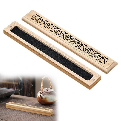 CYBRIDGEお香立て香炉香皿横置き灰がこぼれないお香皿木製香炉ヘザー竹不燃綿繊細な透かし彫り美しい竹細工防火携帯仏壇室内瞑想ダイニング室内読書仏事