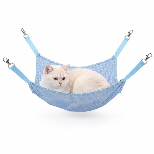 猫用 ハンモック ケージ 夏用 メッシュ Lサイズ 通気性 ペットベッド 吊り下げ式 カラビナ付き 取り付け簡単 洗える 小動物対応 涼しい キャットハンモック ブルー