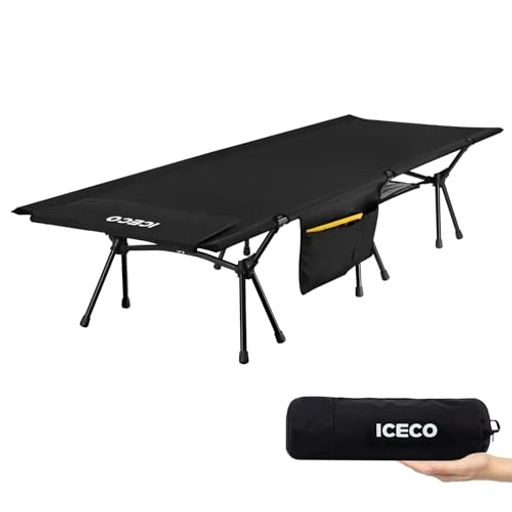 Upgrade ICECO キャンプコット 2WAY 1000D 耐荷重180KG 軽量2.8KG ハイ/ロー切替可能 静音設計 キャンプ アウトドア ベッド 折りたたみ式 組立簡易 コンパクト 収納バッグ付き 日本語説明書付 (ブラ…