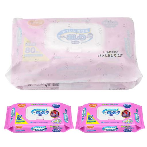 トイレに流せるおしりふき おしりふき 抗菌 ●プラフタ付きで開け閉めカンタン、乾燥も防ぎます ●次のシートがサッと出る、ポップアップ式で取り出しやすい ●シートはふんわり厚手のやさしい肌ざわり ●汚れガード成分(ヒドロキシエチルセルロース)配合 ●トイレに流せるシートだから使用済みシートの処理がラク