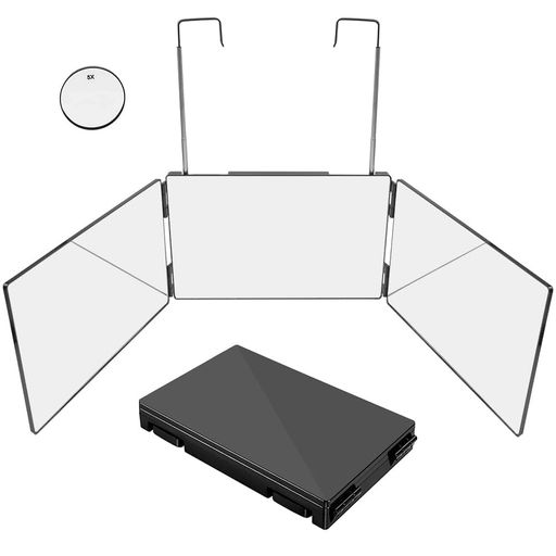 Vevesoas三面鏡鏡セルフカット壁掛け化粧鏡360°角度自在調整高さ調節可能折りたたみ可能(5倍 ...