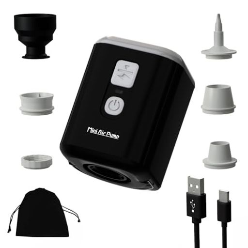 アウトドア用電動エアーポンプ携帯式1600mAh電池USB充電式最軽量空気入れ浮き輪ゴムボートエアベット真空袋適用ブラック(4)