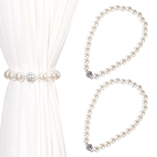 Meltryllisカーテンタッセルマグネットパールふさかけカーテン留め飾り磁気カーテンクリップ強力磁石ロープ式カーテン留め飾りカーテンアクセサリー北欧おしゃれ可愛い(2個セット)