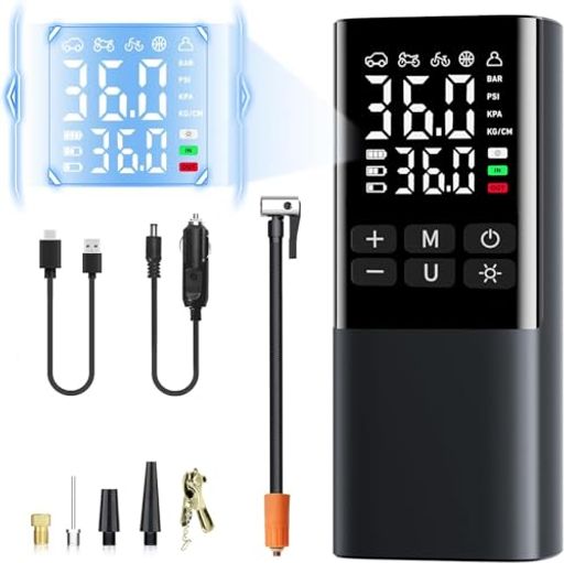 空気入れ自転車電動空気入れバイク車仏/英/米式バルブ対応最大圧力150PSI高速充填自動停止6000mAh大容..