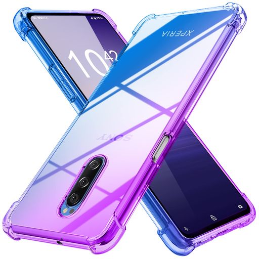 Xperia1ケースクリア薄型グラデーション色ケースSO-03LSOV40ケース軽量tpu耐衝撃スマホケース透明米軍MIL規格取得おしゃれ黄変防止防塵一体型人気エクスペリア1携帯カバー紫/ブルー