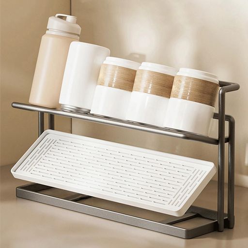 水筒スタンドボトルスタンド水筒収納ラック水切りラックウォーターボトル乾燥ラックカップキッチン収納置き立て乾燥スペースを節約排水トレイ付き幅40x高さ19.5x奥11.5CM(ブラック)